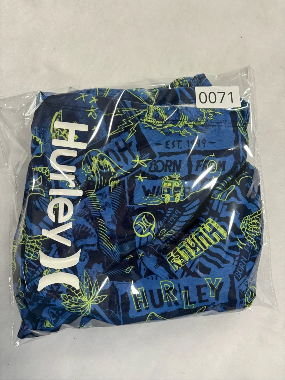 Hurley Blue and Neon Yellow Boys' Graphic Swim Trunks B071